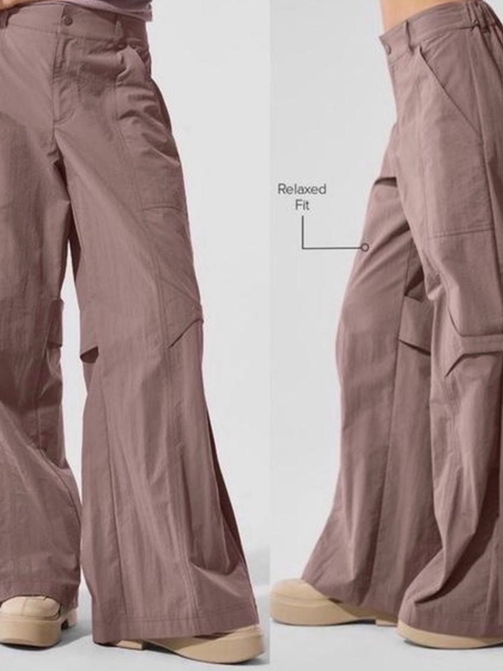ALO Yoga Wide-Leg Cargo Pants in Mauve Taupe
